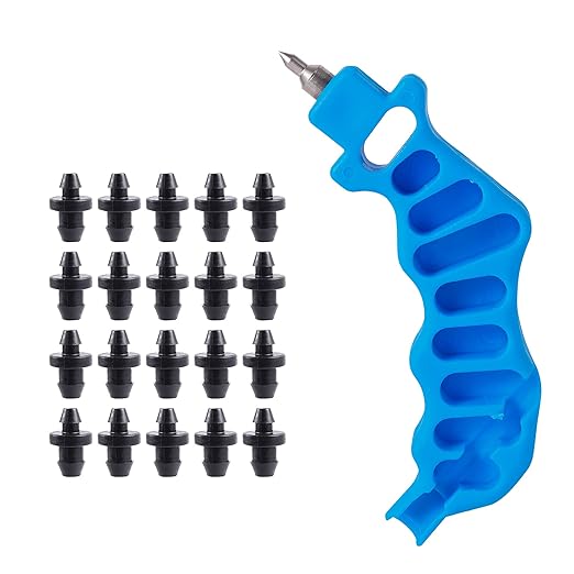 2-in-One Drip Irrigation Tubing Hole Punch with 20 pcs Plugs,Drip Irrigation Tool Used for 1/4 inch Fitting and Emitter Insertion,1 Pcs-Blue