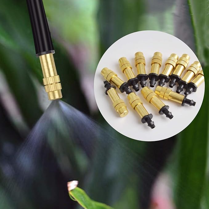 30PCS 1/4" Adjustable Copper Atomizing Nozzle Kalolary Drip Irrigation Sprayer 4/7mm Atomizing Micro Sprinkler Garden Cooling Irrigation Equipment for Lawn Vegetables Greenhouse
