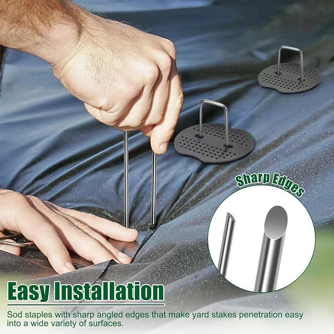 8 Inch 11 Gauge Galvanized Landscape Staples Stakes with Gaskets for Decoration, 25/50/100pcs Garden Metal Stakes for Weed Barrier Fabric, Fence Stakes, Tent Stakes(8in,25pcs)