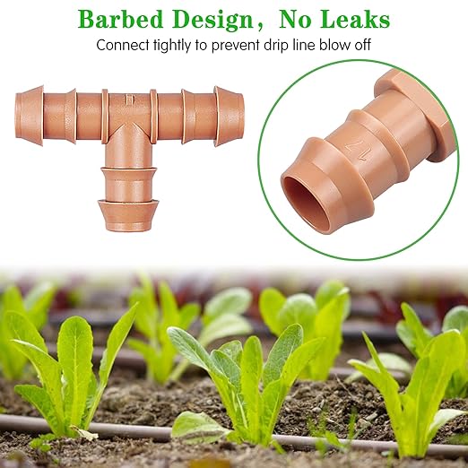 Drip Irrigation Barbed Tee：30 Pack Drip Irrigation Tee Parts Fits for 1/2 Inch Drip Irrigation Tubing 17mm 0.600" ID Tee Connectors for Patio Lawn Garden