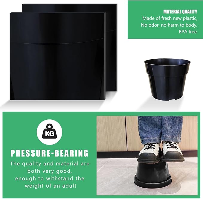 12 Pack Plant Pots, 8 Inch Plant Planter with Clear Saucer, Plastic Pots for Plants Indoor and Out Door Such as Strawberry, Herb and Flowers (Black)