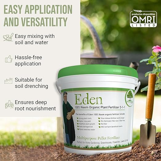 Eden 100% Organic Neem Cake, for Vegetable Gardening, Fruit Trees, Roses & Indoor or Outdoor Plants, OMRI Listed (5lbs)