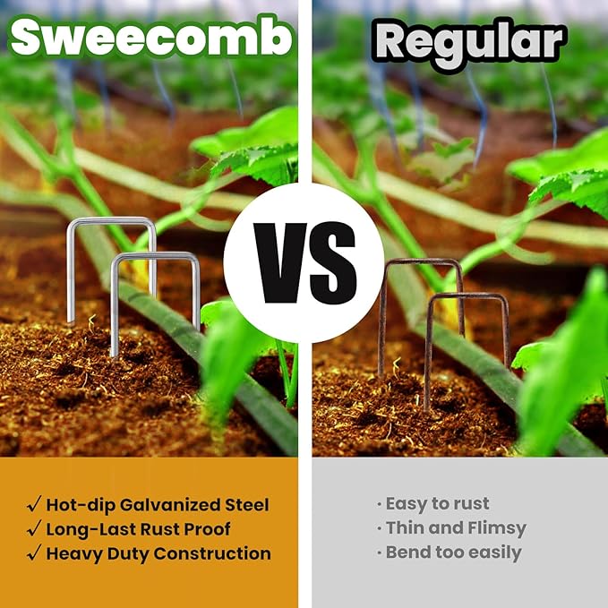 6 Inches Galvanized Garden Staples, Metal Tent Stakes, Heavy Duty U-Shaped Pins and Landscaping Staples for Sod Anchoring Landscape Fabric Irrigation Tubing,Halloween Decorations (50, Silver)