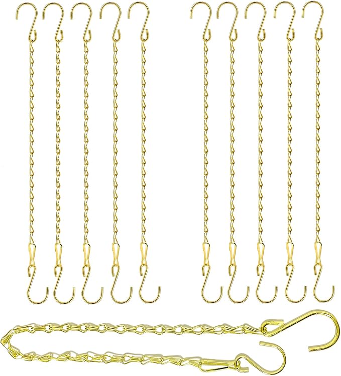 RIFNY Gold Hanging Chains with Hooks, 10 Pieces 20 Inch Chain for Hanging Bird Feeders Planters Baskets Billboards Lanterns Wind Chimes Ornaments Outdoor/Indoor Use (20 inch 10pcs)