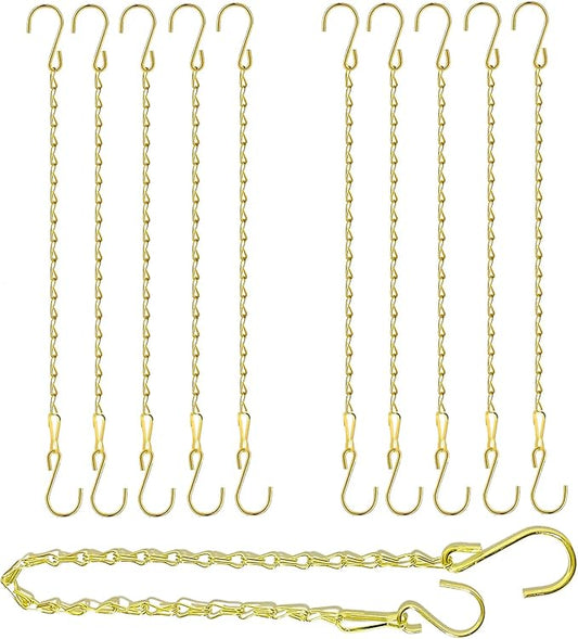 RIFNY Gold Hanging Chains with Hooks, 10 Pieces 20 Inch Chain for Hanging Bird Feeders Planters Baskets Billboards Lanterns Wind Chimes Ornaments Outdoor/Indoor Use (20 inch 10pcs)