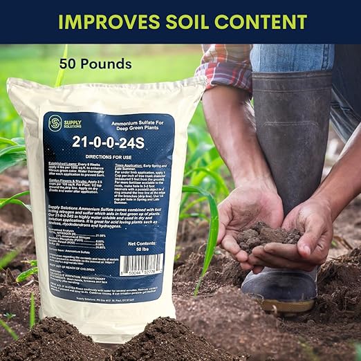 21-0-0-24S Ammonium Sulfate for Deep Green Plants - Soil Acidifier for Blueberry Blooms, Azalea and Magnolia Tree Fertilizer - Sulfur for Plants Nitrogen Fertilizer (50 Pounds)