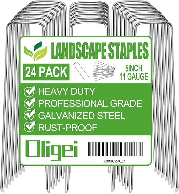 24 Pack Garden Stakes, U-Shaped Tent Stakes, Galvanized Landscape Staples, Ground Stakes, for Landscaping Securing Weed Barrier Fabric, Irrigation Tubing, Holding Fence, Tarpaulin