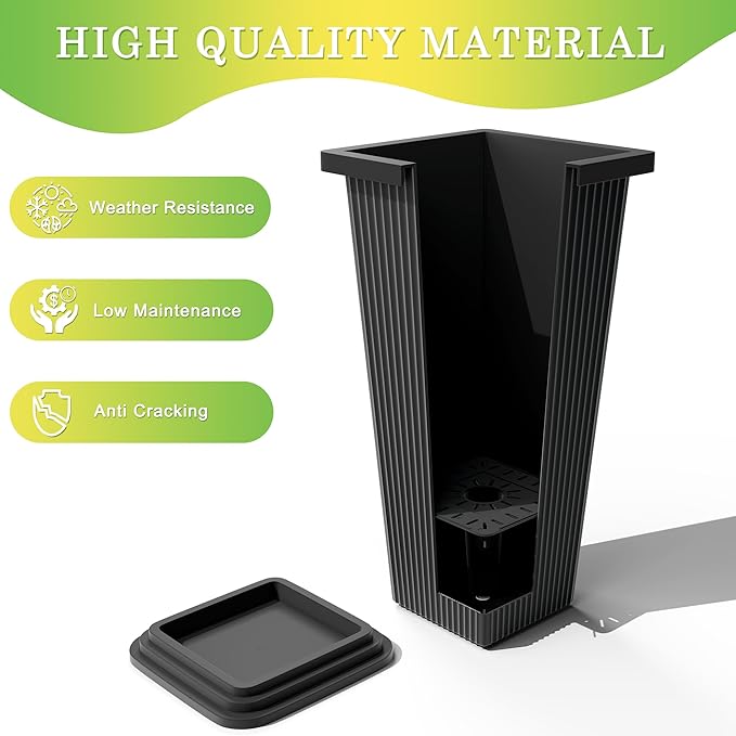 Set of 2 Large Tall Planter for Indoor or Outdoor 24" Tall Flower Pots Tapered Tall Planters with Tray for Porch, Patio, Backyard, Large Planters for Outdoor Indoor Plants(Black,Striped)