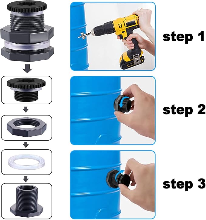 4 PCS Rain Barrel Bulkhead Fitting kit with Plugs and Hole Saw Tool, 3/4" (Inside Diameter is About 25mm) PVC Spigot Connector Kit for Rain Barrels Pools Aquariums (25mm ID Bulkhead 3/4")