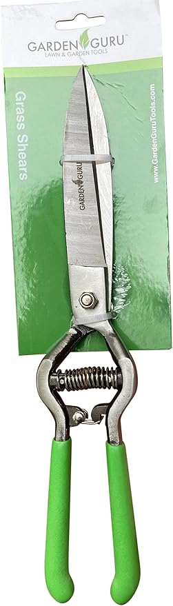 GARDEN GURU Hand Grass Clipper Scissors – Classic Forged Steel Grass Shears Pruners – Comfort Grip Handles – Perfect for Hand Edging Lawn, Trimming Shrubs & Flowers, Gardening, Landscaping (2 Pack)