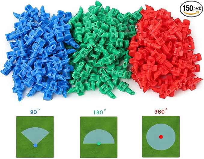 150pcs 90/180/360 Degree Polyethylene (PE) Micro Sprayer Refraction Automizing Sprinkler Nozzle Irrigation System Garden Lawn Plant Irrigation Water Sprinkler