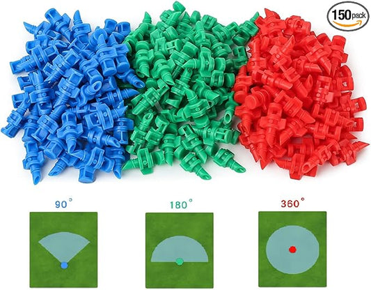 150pcs 90/180/360 Degree Polyethylene (PE) Micro Sprayer Refraction Automizing Sprinkler Nozzle Irrigation System Garden Lawn Plant Irrigation Water Sprinkler