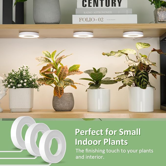 LORDEM Ceiling Grow Light for Indoor Plants, 144 LEDs Full Spectrum LED Plant Light, 5V Plant Lamp with 4/8/12H Auto Switch, 4 Dimmable Brightness Levels, Ideal for Small Plants, Tri Head, Corded