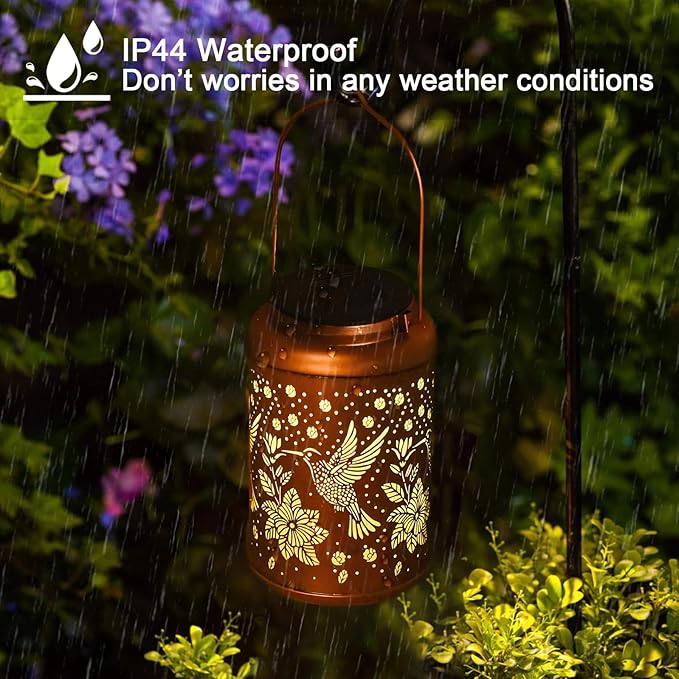 2 Pack Hummingbird Solar Lanterns Outdoor Waterproof Hanging Solar Lights, Birthday Gifts for Women, Men, Mom, Mothers Day Gifts, Outside, Patio, Outdoor, Yard, Lawn, Balcony