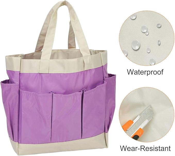 HARFINGTON Garden Tool Bag 11.2" x 5" x 11" Large Oxford Waterproof with Pockets Garden Tote Bag Gardening Plant Tool Organizer Storage Carrier Store for Outdoor Women Men, Purple