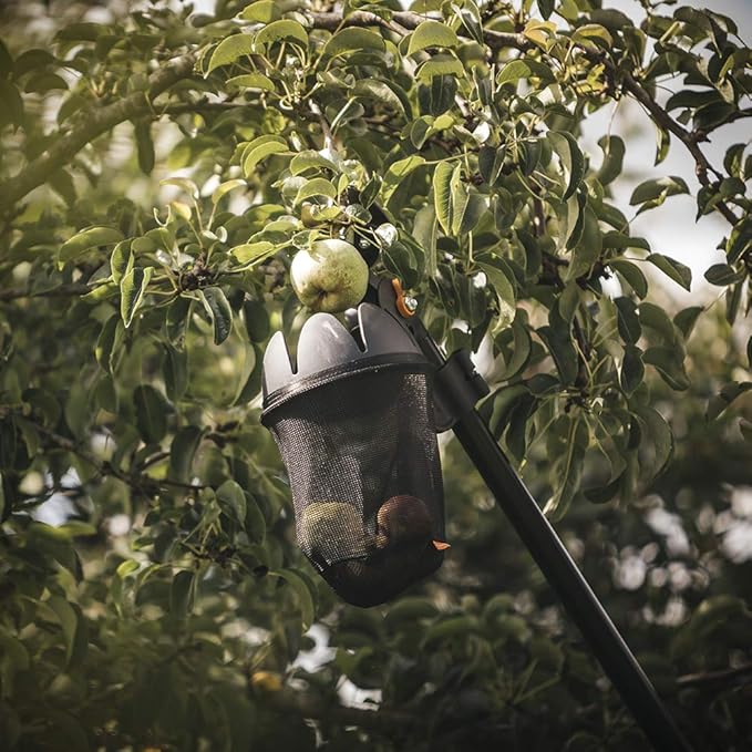 Fiskars Fruit Picker Basket with Adjustable Basket Angle, Machine Washable Mesh Bag, Fruit Harvesting Tool (Pole Not Included)