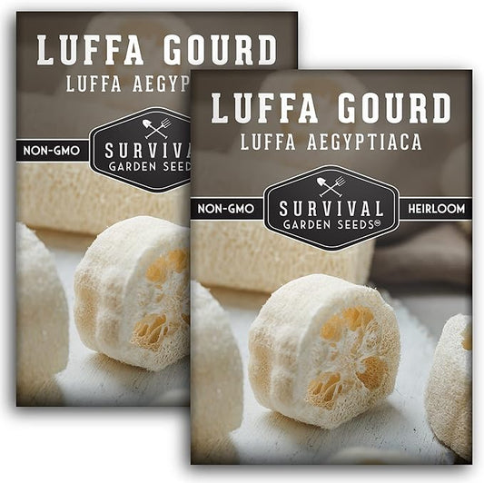 Survival Garden Seeds - Luffa or Loofah Seed for Planting - Packet with Instructions to Plant and Grow Ornamental Gourds in Your Home Vegetable Garden - Non-GMO Heirloom Variety - 2 Pack