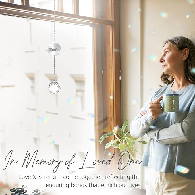 Memorial Gifts for Loss of Loved One, Unique Sympathy Idea, Clear Crystal Ball Grief Suncatcher, Rainbow Bereavement Box for Mom Dad Husband Son Daughter