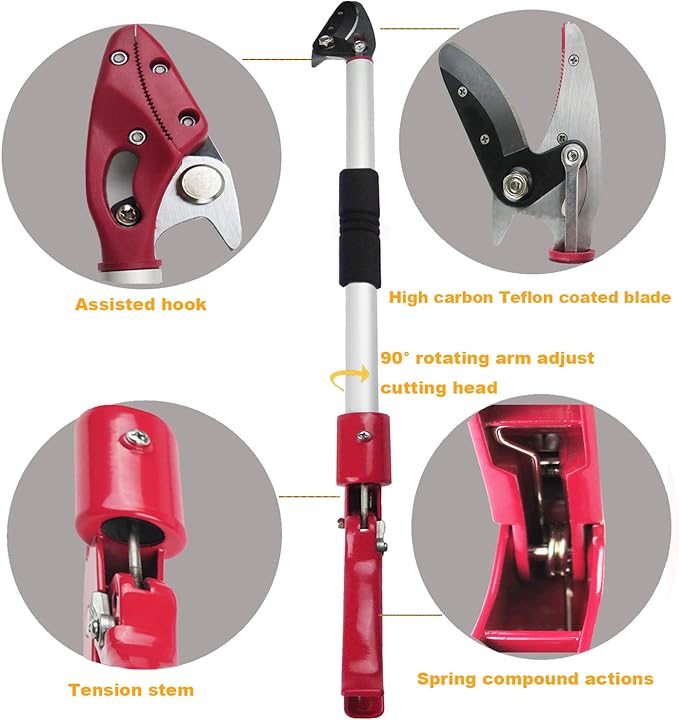 4 Feet Cut and Hold Tree Pruner, Rotation Pole Tree Trimming, Long Reach Fruit Picker, Branches Bypass Lopper
