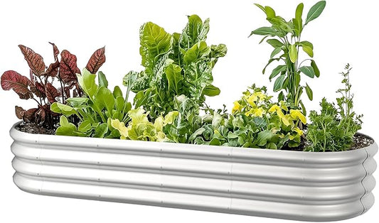 6x2x1ft Oval Galvanized Raised Garden Bed Outdoor 9-in-1 Large Metal Modular Planter Box Raised Beds for Gardening,Vegetables,Fruits,Flowers & Herbs (Silver)