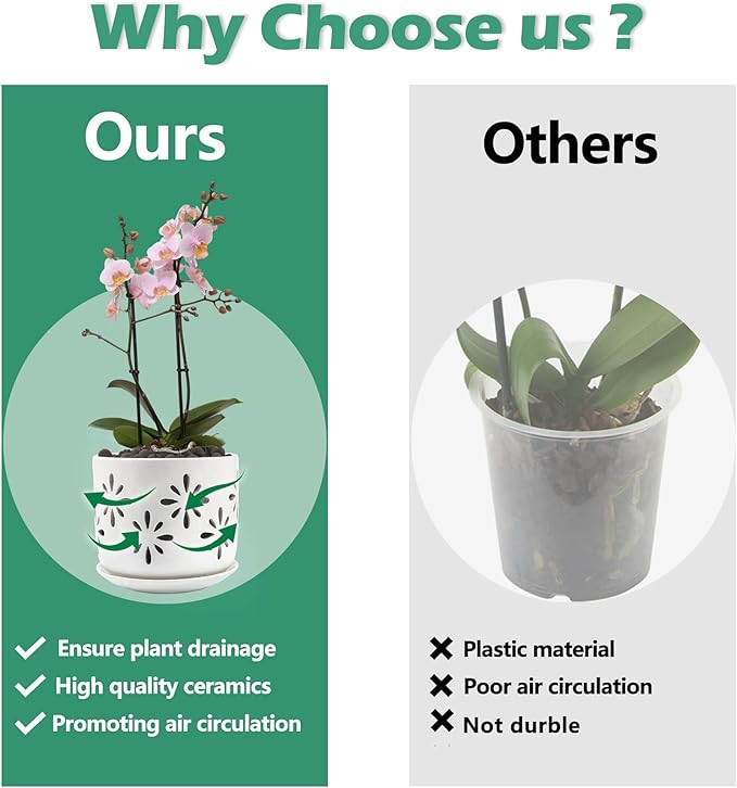 EFISPSS Orchid Pot-5+6 Inch,Ceramic Drainage Orchid Pots with Holes, Enhance Good Ventilation and Drainage,Orchid Pots Indoor/Outdoor Plants or Repotting