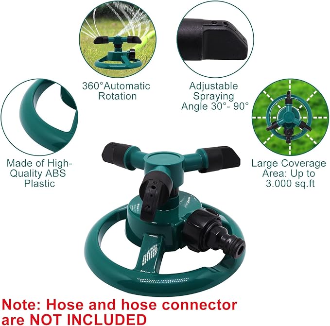 2Pcs Sprinklers for Yard, Automatic 360° Rotating Lawn Sprinkler, Garden Water Sprinklers for Lawn, Large Area Coverage Lawn Irrigation System, Yard Sprinklers for Lawns and Gardens Plant