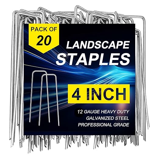 20 Pack 4 Inch Landscape Staples, Heavy Duty Garden Stakes Galvanized Garden Staples Pins, Anti-Rust Ground Stakes for Weed Barrier, Irrigation Tubing, Yard Lawn, Landscape Fabric