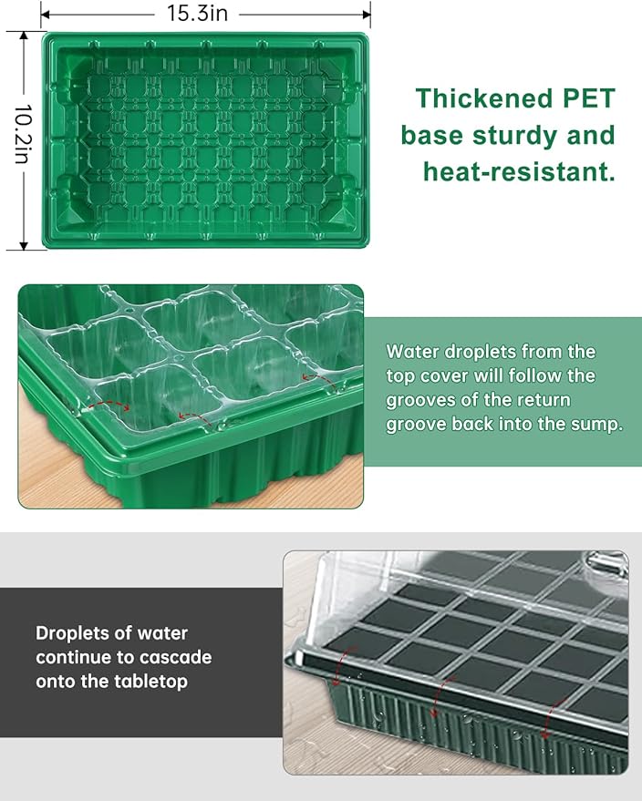 Large Seed Starter Trays with Heat Mat, Seed Starter Kit with 48 Full Spectrum LEDs, 24 Large Cells Seed Germination Kit with Adjustable Humidity Vents for Indoor Plants Seeds Starting