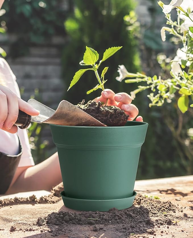 Homenote Plant Pots,15 Pack 6 inch Flower Pots with Multiple Drainage Holes and Saucers,Plastic Planters for All Home Garden Flowers Succulents(Green)