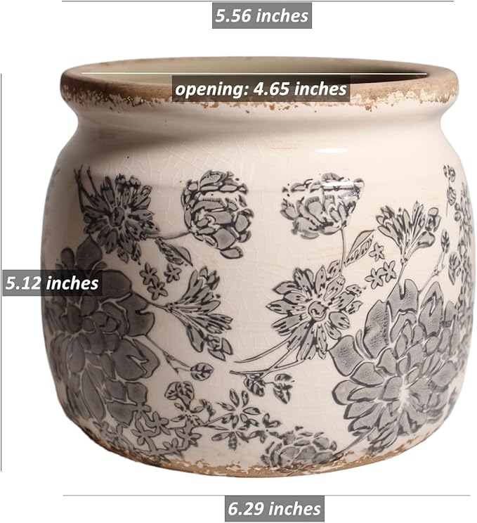 Ceramic Planters for Indoor Plants, Plant Pots with Drainage Hole, 6.29in. Flower Pots for Indoor Plants, Stylish Planters & Succulent Pots, Crackle Glaze Finish Plant Pots Indoor, Gray