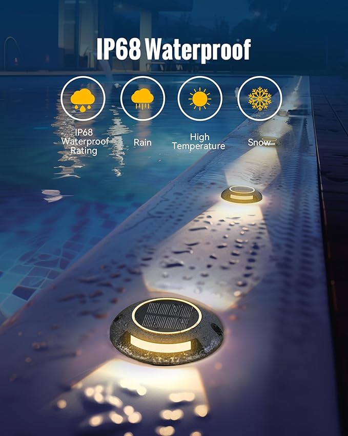 Solar Deck Driveway Lights, 4 Pack Solar Dock Lights Outdoor Waterproof IP68, 2 Colors in 1 Driveway Marker for Warning Stair, Sidewalk, Pathway, Patio, Garden Decor