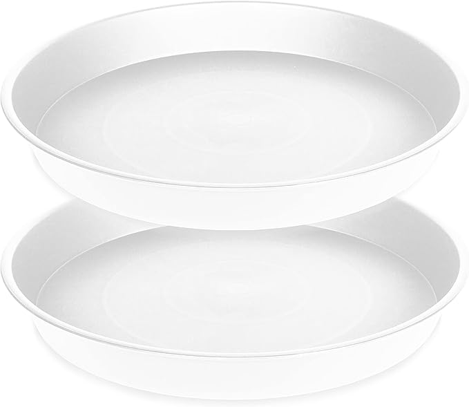 2 Pack of 14 inch Plant Saucers Bird Bath Bowl, Plant Saucer 14" Round, Plastic Plant Tray for Pots, White Planters for Indoor Plants, Plant Trays for Planter 12-15" (14", Creamy White)