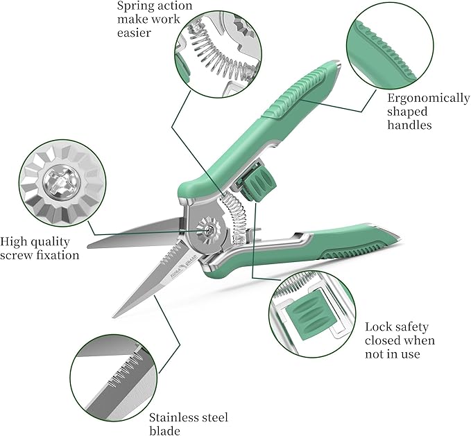 FLORA GUARD 6.5 Inch Micro-Tip Pruning snip Gardening Hand Pruning Shears Trimming Scissors with Stainless Steel(Green)