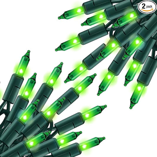 TW SHINE Green St. Patrick's Day Lights, 2 Pack Total 40FT 200 Count Incandescent Christmas Mini String Lights, Waterproof Decorations for Outdoor Indoor Xmas Tree Patio Home Party Yard Decor