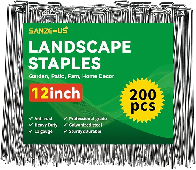 12 Inch Hot-dip Galvanized Landscape Staples, 200 Pack 10 Gauge Garden Stakes, Ground Staples for Securing Weed Fabric Barrier, Garden Hose Stake, Artificial Turf Stakes and Fencing