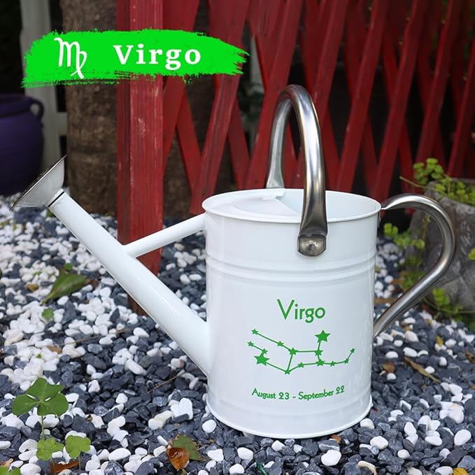 Metal Watering Can for Outdoor and Indoor Plants, Watering Can Decor, 1 Gallon (Virgo)