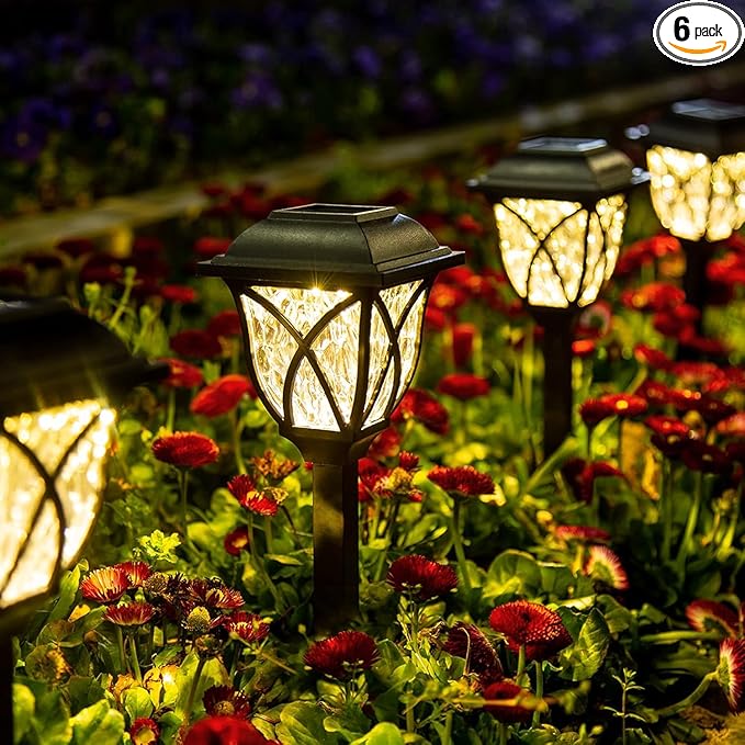 GIGALUMI Solar Lights Outdoor Waterproof, 6 Pack LED Solar Garden Lights, Solar Lights for Outside, Garden Decor for Yard, Patio, Landscape, Planter, Walkway (Warm White)