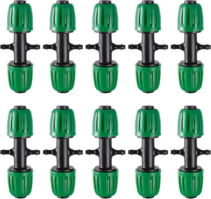 1/2 inch Tubing (1/2" ID x0.6-0.63" OD) 16mm to 1/4 inch Irrigation Tube Anti-Drop Barbed Hose Fittings (Fits 13mm ID / 4mm ID) (1/2 to 1/4 inch Four-Way)
