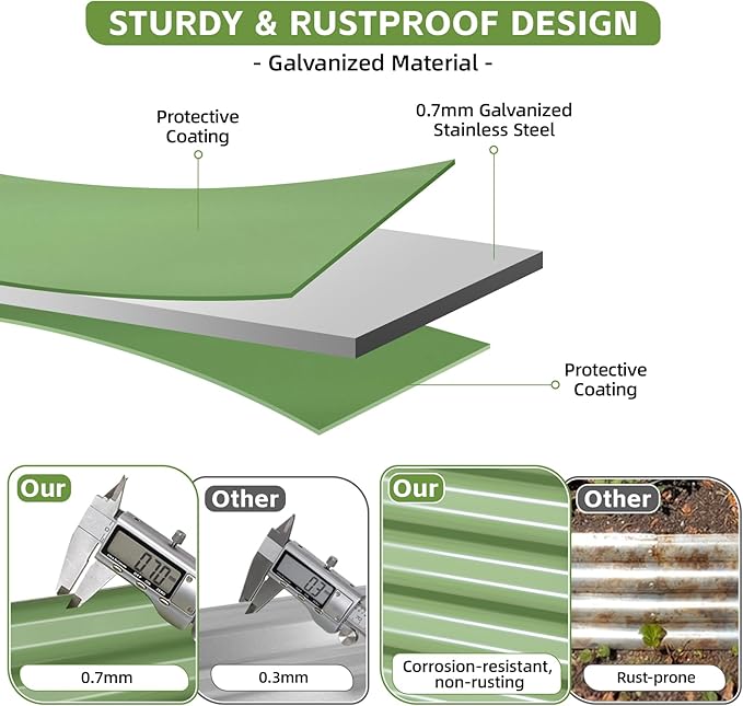 8x2x2ft Raised Garden Bed - Galvanized Deep Root Planter Boxes Outdoor with Wing Nuts and Safety Edges for Gardening Vegetables, Flowers, Herbs, Succulents - Olive Green