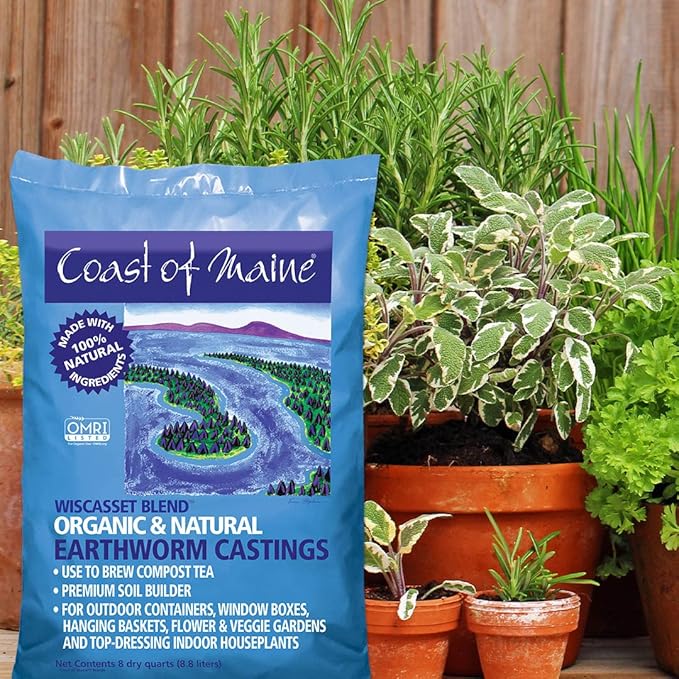 Coast of Maine Wiscasset Blend (8qt) Organic and Natural Earthworm Castings, Premium Soil Builder, to Brew Compost Tea