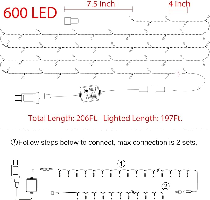 Christmas Tree Lights Outdoor, 168Ft 600 LED Twinkle Fairy Lights String Lights with 8 Light Modes for Christmas LED Garland Wreath Wedding Indoor Holiday Decorations with Dark Green Wire, Cool White