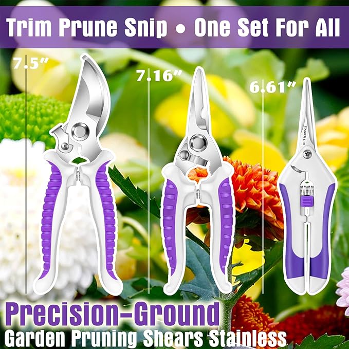 Floral Purple Garden Tool Set Gardening Gifts for Women,Garden Pruning Shears Set,Heavy Duty Gardening Tools Kit,Storage Tote Bucket Bag Organizer,Birthday Gifts for Her