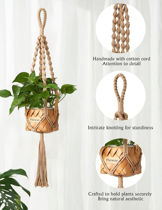 2Pcs Macrame Plant Hangers Indoor & Outdoor (27.56”) Boho Hanging Planters for Indoor Plants, Macrame Wall Hanging Decor for Flower Pots & Baskets (Pots Not Included)
