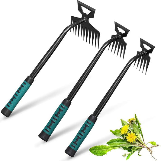 3 Pcs Weed Puller Tool Gardening Hand Weeder Tools, 5/6/11 Teeth Portable Weeder Tool Weeding Tool Dual Purpose Weed Puller, for Yard Farm Garden Cultivating Weeding Planting