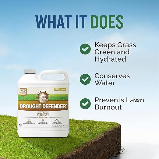 Turf Titan Drought Defender - Liquid Lawn Fertilizer Concentrate - Kelp Fertilizer for All Grass Types and Vegetables - Liquid Fertilizer for Lawns During Summer - 2.5 Gallon