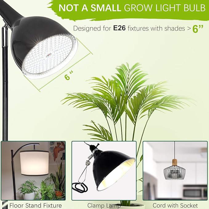 LED Grow Light Bulb for Indoor Plants Full Spectrum, 320W Equivalent Plant Light Bulb, E26 Base, 4000K Plant Grow Light Bulb, Grow Bulb for Indoor Plants, Pack 2