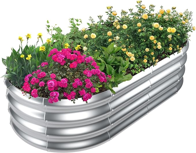 SnugNiture Galvanized Raised Garden Bed, 4x2x1ft Oval Metal Planter Box for Planting Outdoor Plants Vegetables