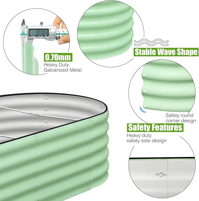 SnugNiture Galvanized Raised Garden Bed, 6x3x1.5ft Oval Metal Planter Box for Planting Outdoor Plants Vegetables