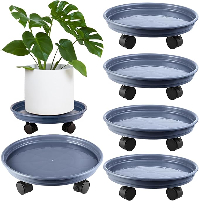 6 Packs Plant Caddy with Wheels 12" Plastic Rolling Plant Stands Heavy-duty Plant Dolly with Casters Indoor and Outdoor Plant Roller Base Large Heavy Plant Pot Saucers with Wheels Plant Mover, Grey