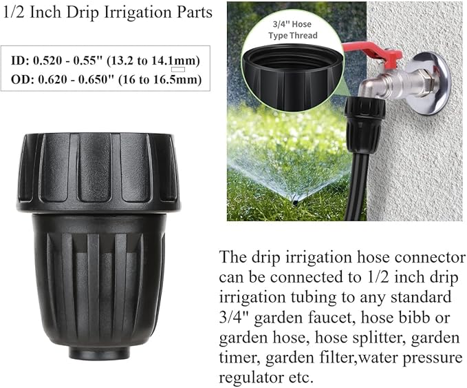 1 Pcs 25 PSI Pressure Regulator 3/4" FHT × 3/4" MHT Pressure Reducer Low Flow Valve,1 Pcs 3/4" to 1/2" Drip Irrigation Faucet Hose Adapter for Drip Irrigation System